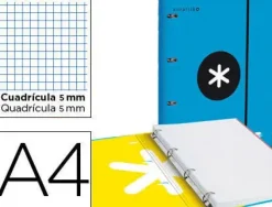 LIDERPAPEL CARPEBLOCK ANTARTIK DIN A4 80 HOJAS 100 GRAMOS CUADRICULA 5 MM ANILLA 40MM TAPA FORRADA CS64667