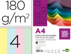 LIDERPAPEL CARTULINA LIDERPAPEL A4 180G/M2 4 COLORES SURTIDOS PAQUETE DE 100 37331