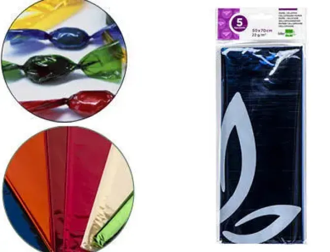 LIDERPAPEL PAPEL CELOFAN 5 HOJAS 050CMX070CM AZUL CS75028