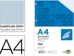 LIDERPAPEL RECAMBIO FOLIO 100H 100GR MILIMETRADO 2MM CS47118 RA04