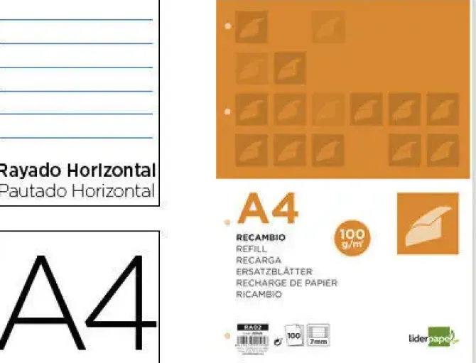 LIDERPAPEL RECAMBIO FOLIO 100H 100GR 1 RAYYA 7MM CS29105 RA02