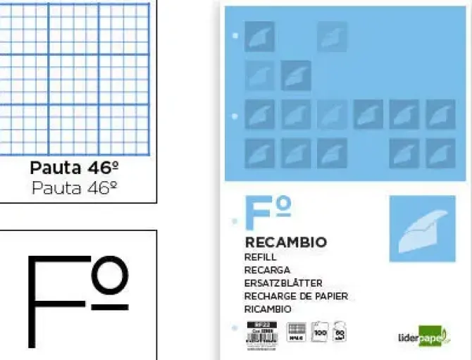 LIDERPAPEL RECAMBIO FOLIO 100H MULTITALADRO RAYADO Nº 46 CS53869