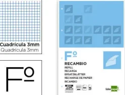 LIDERPAPEL RECAMBIO FOLIO 100H MULTITALADRO CUADRO 3 MM