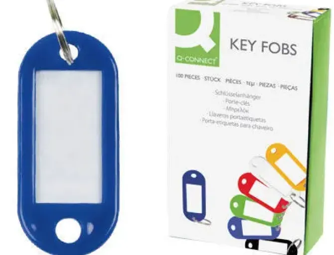 LLAVERO PORTAETIQUETAS Q-CONNECT EXPOSITOR DE 100 UNIDADES AZUL