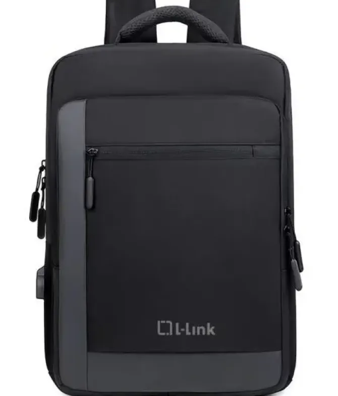 L-LINK MOCHILA PARA PORTATIL 15.6 - BOLSILLO EXTERIOR - PUERTO USB EXTERIOR PARA CARGA - INTERIOR COMPARTIMENTADO - COBERTURA EXTERIOR REPELENTE A AGUA - COLOR NEGRO/GRIS