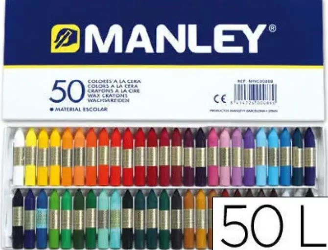 MANLEY PACK DE 50 CERAS BLANDAS DE TRAZO SUAVE - IDEAL PARA TECNICAS Y APLICACIONES VARIADAS - AMPLIA GAMA DE COLORES - COLORES SURTIDOS