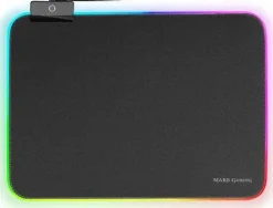 MARS GAMING ALFOMBRILLA MMPRGBL - 365X265MM - SUPERFICIE OPTIMIZADA - SISTEMA RGB CONTROL CON FIBRA OPTICA - 12 MODOS DE ILUMINACION - MATERIAL NANOTEXTIL - DISEÑO ANTI-DESGASTE - CONECTOR USB Y BOTON