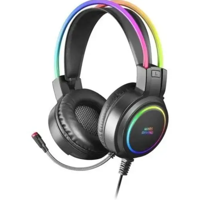 MARS GAMING AURICULARES GAMING CON MICROFONO FLEXIBLE - ILUMINACION RGB - DIADEMA AJUSTABLE - ALMOHADILLAS ACOLCHADAS - CONTROL EN AURICULAR - CABLE DE 1.80M - COLOR NEGRO