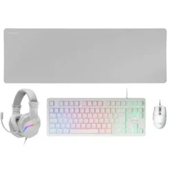 MARS GAMING MCP-RGB3 COMBO GAMING 4EN1 - TECLADO TKL H-MECH FRGB - RATON RGB 3200 DPI - AURICULARES HI-FI CANCELACION RUIDO - ALFOMBRILLA XXL ANTIDESLIZANTE - COLOR BLANCO