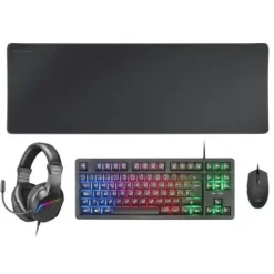 MARS GAMING MCP-RGB3 COMBO GAMING 4EN1 - TECLADO TKL H-MECH LED FRGB - RATON ULTRALIGERO RGB 3200 DPI - AURICULARES SONIDO INMERSIVO - ALFOMBRILLA XXL - COLOR NEGRO