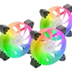 MARS GAMING MF-3A KIT DE VENTILADORES ARGB - ILUMINACION 360º SIN MARCO - EFECTOS ARGB RAINBOW - TECNOLOGIA FDB ULTRASILENCIOSA - COMPATIBLE ARGB 3PIN 5V - COLOR VARIOS
