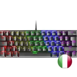 MARS GAMING MK60 TECLADO GAMING MECANICO - ULTRA-COMPACTO 60% - SWITCHES ANTIPOLVO - ILUMINACION RGB - TECLAS IMBORRABLES - ANTI-GHOSTING AVANZADO - MULTIPLATAFORMA - ITALIANO - COLOR NEGRO