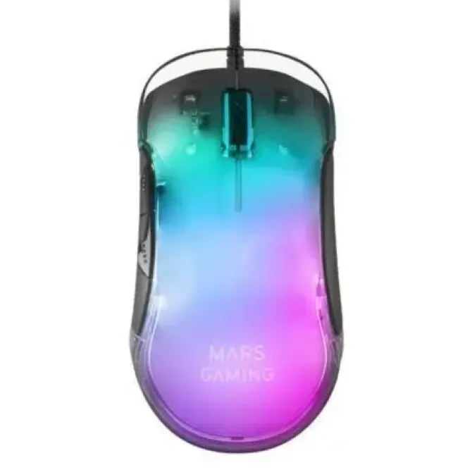 MARS GAMING MMGLOW RATON GAMING USB 12800DPI - CUERPO CON ACABADO ESPEJO - 6 BOTONES - ILUMINACION RGB CHROMA - USO DIESTRO - CABLE DE 1.70M