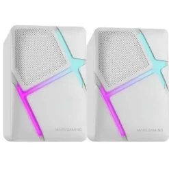 MARS GAMING MS-H ALTAVOCES COMPACTOS - SONIDO ENVOLVENTE 10W - ILUMINACION RGB FLOW - DRIVERS INVERTIDOS - CONEXION JACK Y USB - CONTROL DE VOLUMEN FACIL - COLOR BLANCO