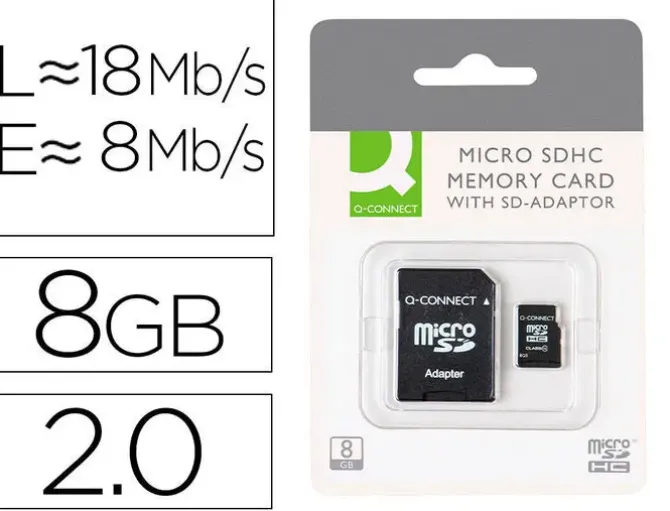 MEMORIA SD MICRO Q-CONNECT FLASH 8 GB CLASE 4 CON ADAPTADOR