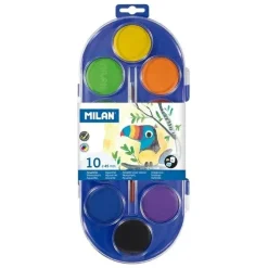 MILAN 80009 ESTUCHE DE 10 ACUARELAS Ø45 MM + PINCEL SERIE 101 - MEZCLABLE - COLORES SURTIDOS
