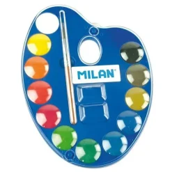 MILAN 053412 PALETA DE 12 ACUARELAS Ø25 MM + PINCEL SERIE 101 - MEZCLABLE - COLORES SURTIDOS