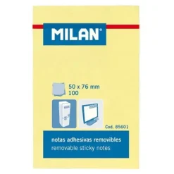 MILAN BLOC DE 100 NOTAS ADHESIVAS - REMOVIBLES - 50MM X 76MM - COLOR AMARILLO CLARO
