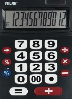 MILAN CALCULADORA 12 DIGITOS EXTRA GRANDE - TECLAS GRANDES - TECLA RECTIFICACION ENTRADA DE DATOS - APAGADO AUTOMATICO - COLOR NEGRO
