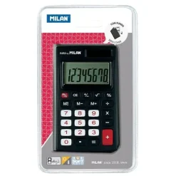 MILAN CALCULADORA DE BOLSILLO 8 DIGITOS - 3 TECLAS DE MEMORIA Y RAIZ CUADRADA - APAGADO AUTOMATICO - INCLUYE FUNDA - COLOR NEGRO