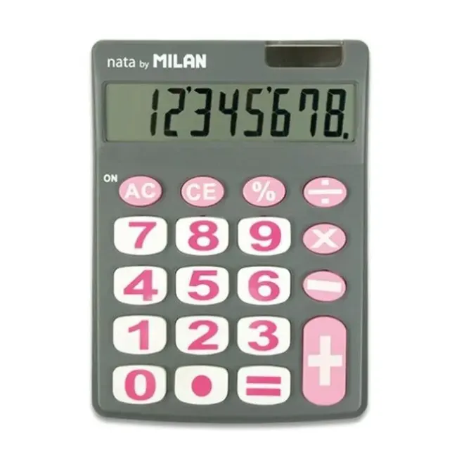 MILAN CALCULADORA DE SOBREMESA 8 DIGITOS - TECLAS GRANDES - APAGADO AUTOMATICO - COLOR GRIS Y ROSA