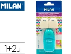 MILAN CAPSULE BLISTER AFILABORRAS - SACAPUNTAS Y GOMA DE BORRAR + 2 GOMAS DE BORRAR DE RECAMBIO - CUCHILLA DE ACERO AL CARBONO - PARA TODO TIPO DE LAPICES - CUCHILLA DE SEGURIDAD - COLORES SURTIDOS