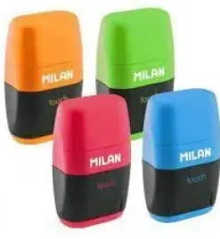 MILAN COMPACT FLUO AFILABORRAS - USO ESTANDAR Y MAXI - CUCHILLA DE ACERO - GOMA DE BORRAR - CUCHILLA DE SEGURIDAD - COLORES SURTIDOS