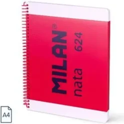 MILAN CUADERNO A4 ESPIRAL TAPA DURA 80H LISO MILAN NATA