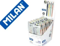 MILAN P1 SILVER EXPOSITOR DE 14 PACKS DE 4 BOLIGRAFOS DE BOLA RETRACTILES - PUNTA REDONDA 1MM - TACTO DE GOMA - COLORES SURTIDOS