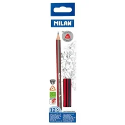 MILAN PACK DE 12 LAPICES DE GRAFITO TRIANGULARES - MINA HB DE 2.2MM - RESISTENTE A LA ROTURA - PARA ESCRITURA Y DIBUJO