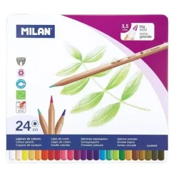 MILAN PACK DE 24 LAPICES HEXAGONALES DE COLORES - MINA GRUESA 3.5MM - TRAZO UNIFORME - RESISTENTE A LA ROTURA - COLORES SURTIDOS