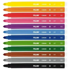 MILAN PACK DE 12 ROTULADORES - PUNTA CONICA 5MM - TINTA AL AGUA - LAVABLE - COLORES SURTIDOS