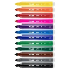 MILAN PACK DE 12 ROTULADORES MAXI - PUNTA CONICA 7.5MM - TINTA AL AGUA - LAVABLE - COLORES SURTIDOS
