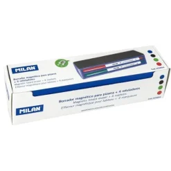 MILAN PACK DE BORRADOR MAGNETICO + 4 ROTULADORES PARA PIZARRA BLANCA - PUNTA REDONDA 3.7 MM - BORRABLES EN SECO - TINTA A BASE DE ALCOHOL