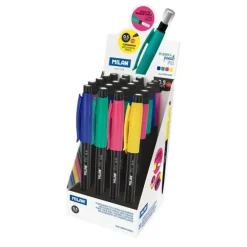 MILAN PL1 EXPOSITOR DE 20 PORTAMINAS - MINA 0.5MM HB GRAFITO - GOMA MILAN EXTRA LARGA - COLORES SURTIDOS