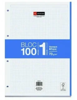 MIQUEL RIUS BLOC1 BLOC ENCOLADO FORMATO A4 - 100 HOJAS DE 70GR CON 4 TALADROS - BANDA DE LAS HOJAS AZUL - BASE DE CARTON - CUADRICULA 5X5