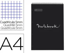 MIQUEL RIUS NOTEBOOK A-4 80 HOJAS CUADRO 5X5MM NEGRO TAPA DURA MUELLE ARRIBA 46085
