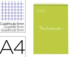 MIQUEL RIUS NOTEBOOK A-4 80 HOJAS CUADRO 5X5MM LIMA TAPA DURA MUELLE ARRIBA 46088