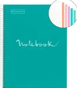 MIQUEL RIUS NOTEBOOK A-4 TAPA EXTRA DURA CUADRO 5X5MM 120H 90GR EMOTION VERDE TURQUESA 46067