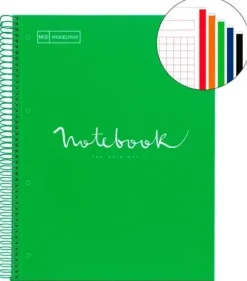 MIQUEL RIUS NOTEBOOK A-4 TAPA EXTRA DURA CUADRO 5X5MM 120H 90GR EMOTION VERDE 46065