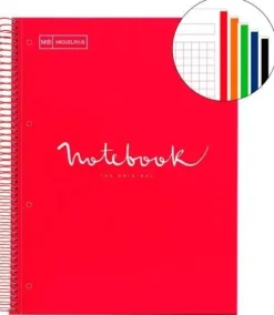 MIQUEL RIUS NOTEBOOK A-4 TAPA EXTRA DURA CUADRO 5X5MM 120H 90GR EMOTION ROJO 46066
