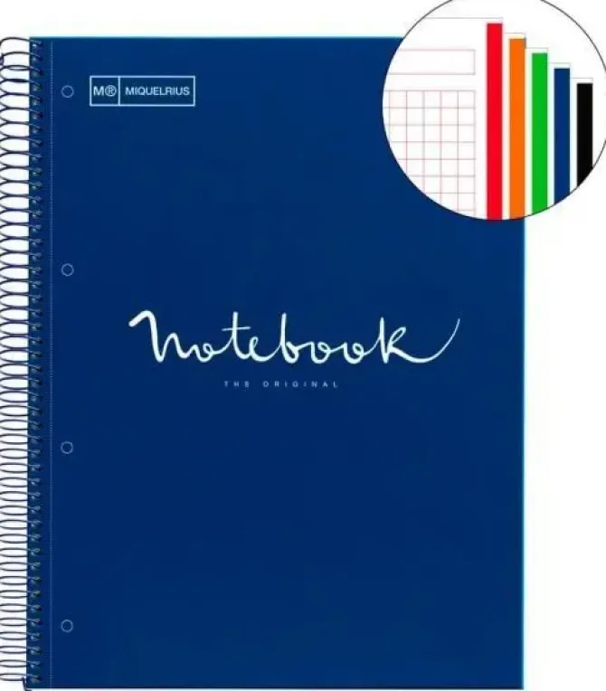 MIQUEL RIUS NOTEBOOK A-4 TAPA EXTRA DURA CUADRO 5X5MM 120H 90GR EMOTION AZUL MARINO 46063