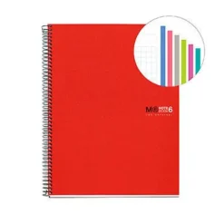 MIQUEL RIUS NOTEBOOK6 CUADERNO DE ESPIRAL FORMATO A4 - 150 HOJAS DE 70GR MICROPERFORADAS CON 2 TALADROS - CUBIERTAS DE POLIPROPILENO - CUADRICULA 5X5 - COLOR ROJO