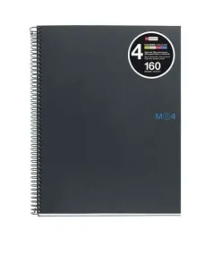 MIQUEL RIUS NOTEBOOK4 CUADERNO DE ESPIRAL FORMATO A4 - 160 HOJAS DE 90GR MICROPERFORADAS CON 4 TALADROS - CUBIERTAS DE CARTON EXTRADURO - CUADRICULA 5X5 - COLOR GRIS OSCURO