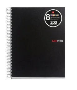 MIQUEL RIUS NOTEBOOK8 CUADERNO DE ESPIRAL FORMATO A5 - 200 HOJAS DE 70 GR MICROPERFORADAS CON 4 TALADROS - CUBIERTAS DE POLIPROPILENO - CUADRICULA 5X5 - COLOR NEGRO