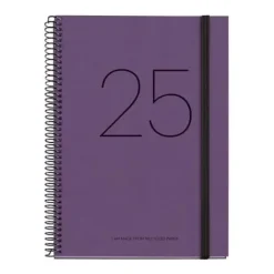 MIQUELRIUS AGENDA ANUAL (2025) MIQUELRIUS RECYCLED ESPIRAL TAPA DURA CON GOMA PLUS 155X213 S/V PURPURA