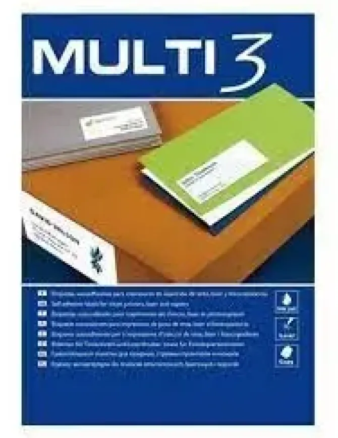 MULTI3 PACK DE 2.000 ETIQUETAS BLANCAS CANTOS RECTOS TAMAÑO 105.0X29.0MM CON ADHESIVO PERMANENTE PARA MULTIPLES USOS