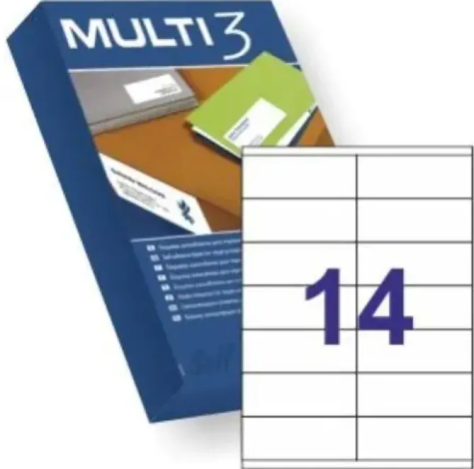 MULTI3 PACK DE 7.000 ETIQUETAS BLANCAS CANTOS RECTOS TAMAÑO 105.0X42.4MM CON ADHESIVO PERMANENTE PARA MULTIPLES USOS