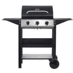 MUVIP BARBACOA GAS 3 FUEGOS - 1209X586X1076MM - REJILLAS ESMALTADAS, BANDEJAS LATERALES, TERMOMETRO EN TAPA - COLOR NEGRO