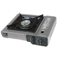 MUVIP COCINA DE GAS PORTATIL 1 FUEGO - ENCENDIDO AUTOMATICO - QUEMADOR DE ALUMINIO - VALVULA DOBLE SELLADO - MALETA DE TRANSPORTE